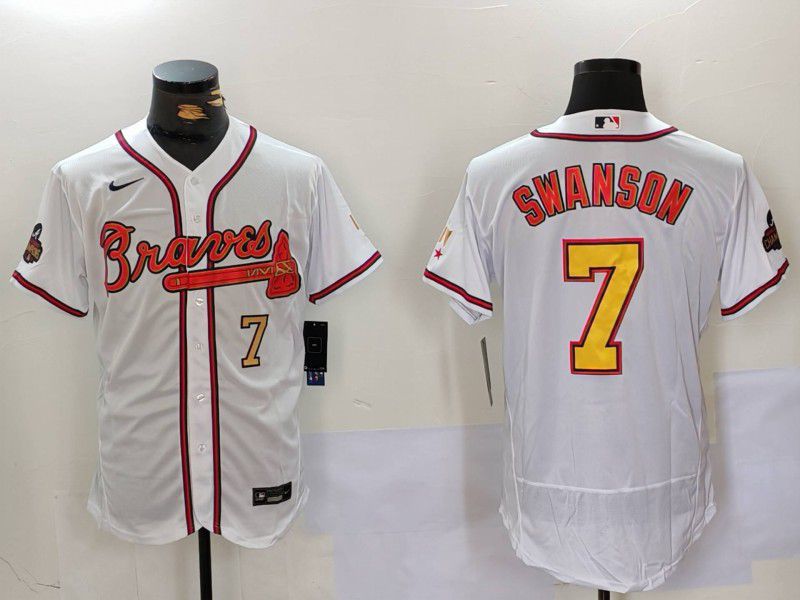 Men Atlanta Braves #7 Swanson White Elite 2024 Nike MLB Jersey style 902->atlanta braves->MLB Jersey